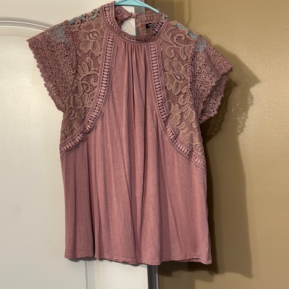 Elegant Lace Detail Pink Top
